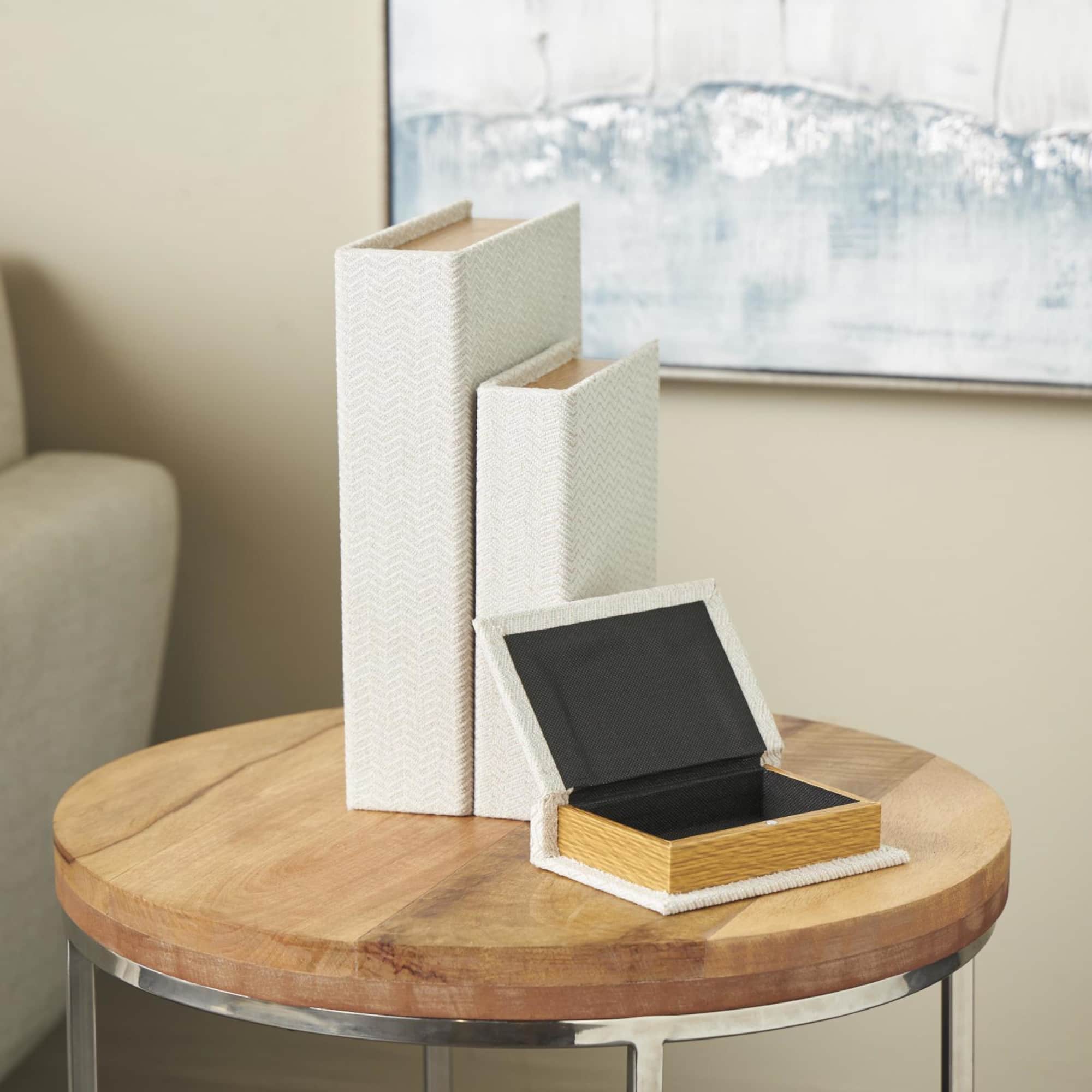 Cream Fabric Storage Book Box Set
